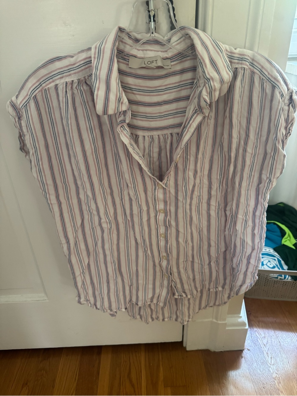 LOFT Relaxed Striped Button-Down Shirt in Pink and White
